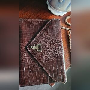 Elegant Brown Crocodile-Embossed Clutch